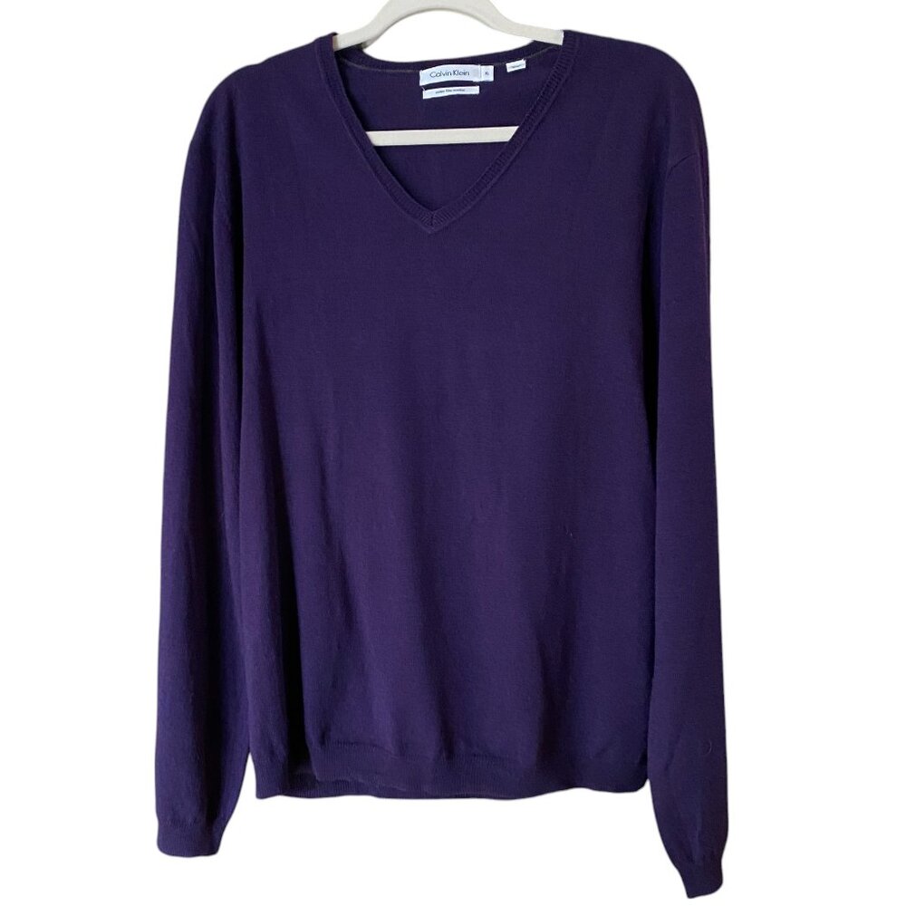 Calvin Klein Mens Extra Fine 100% Merino Wool Sweater Purple Quiet Luxury XL